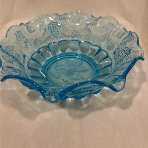 Jefferson glass “Meander” pattern blue opalescent bowl